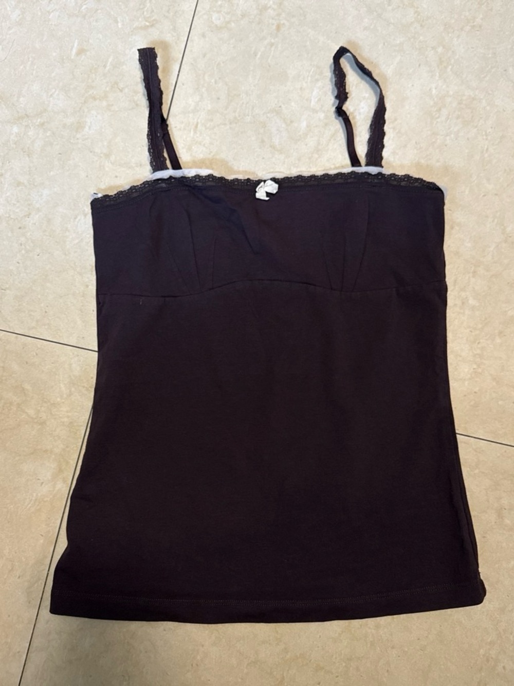 Women's Black Lace-Trim Camisole Tank with Bow Accent